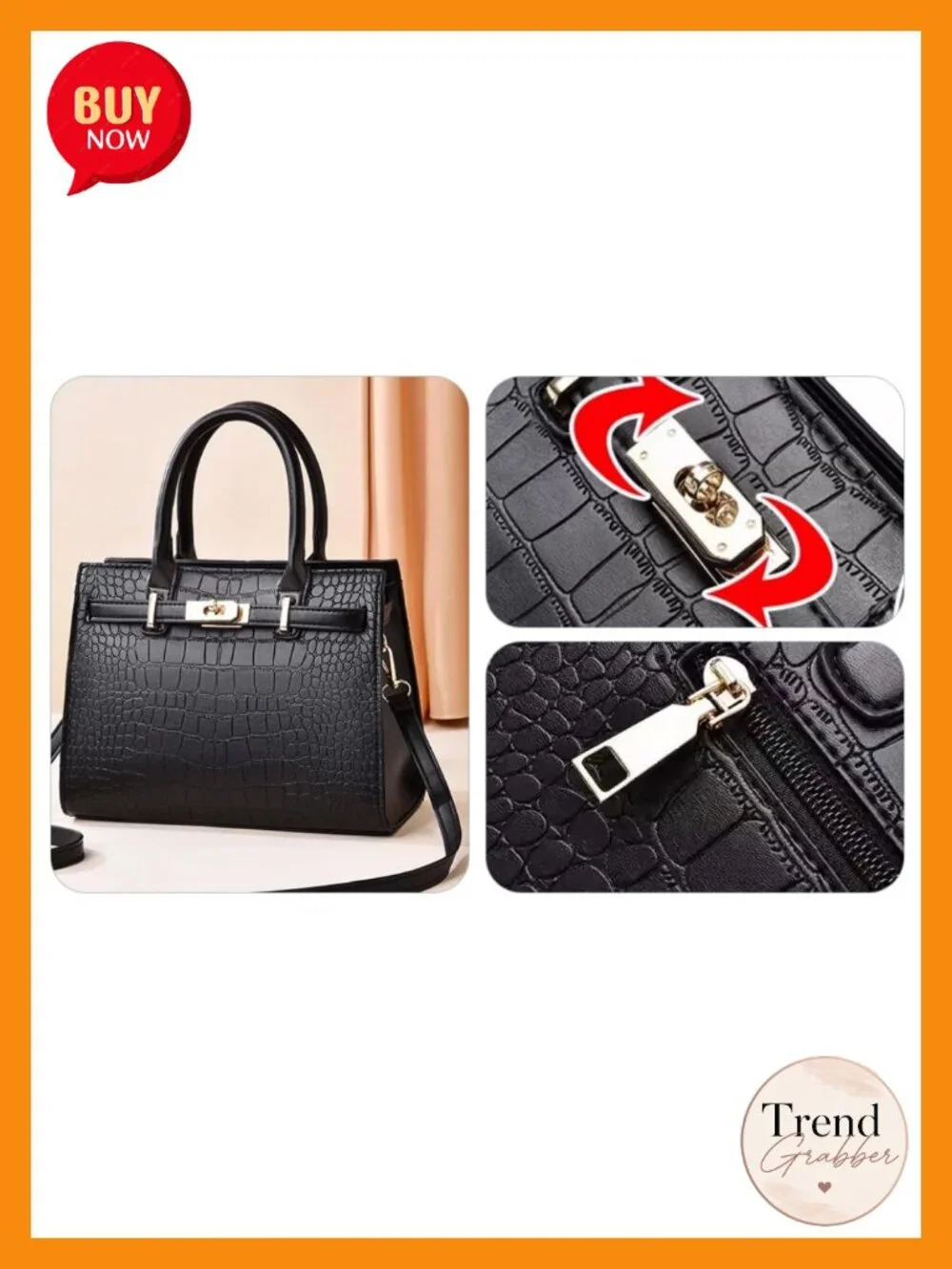 Premium Faux Leather Croc-Embossed Satchel Bag Top-Handle Crossbody Purse with